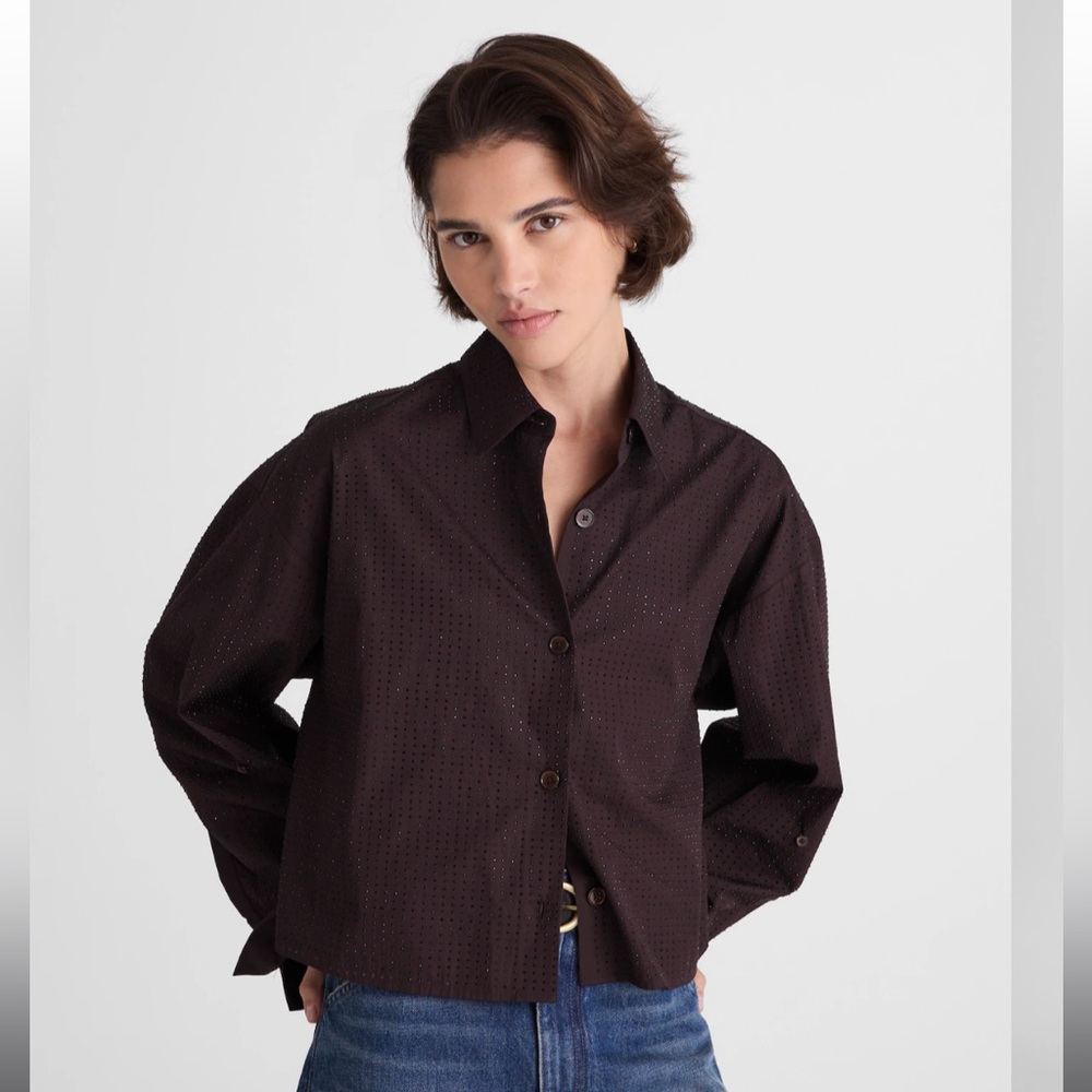 NWT Jeweled Straight-Hem Shirt in Poplin